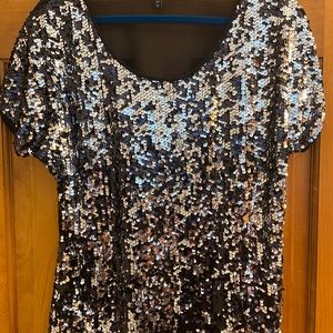 Black and silver sequin top